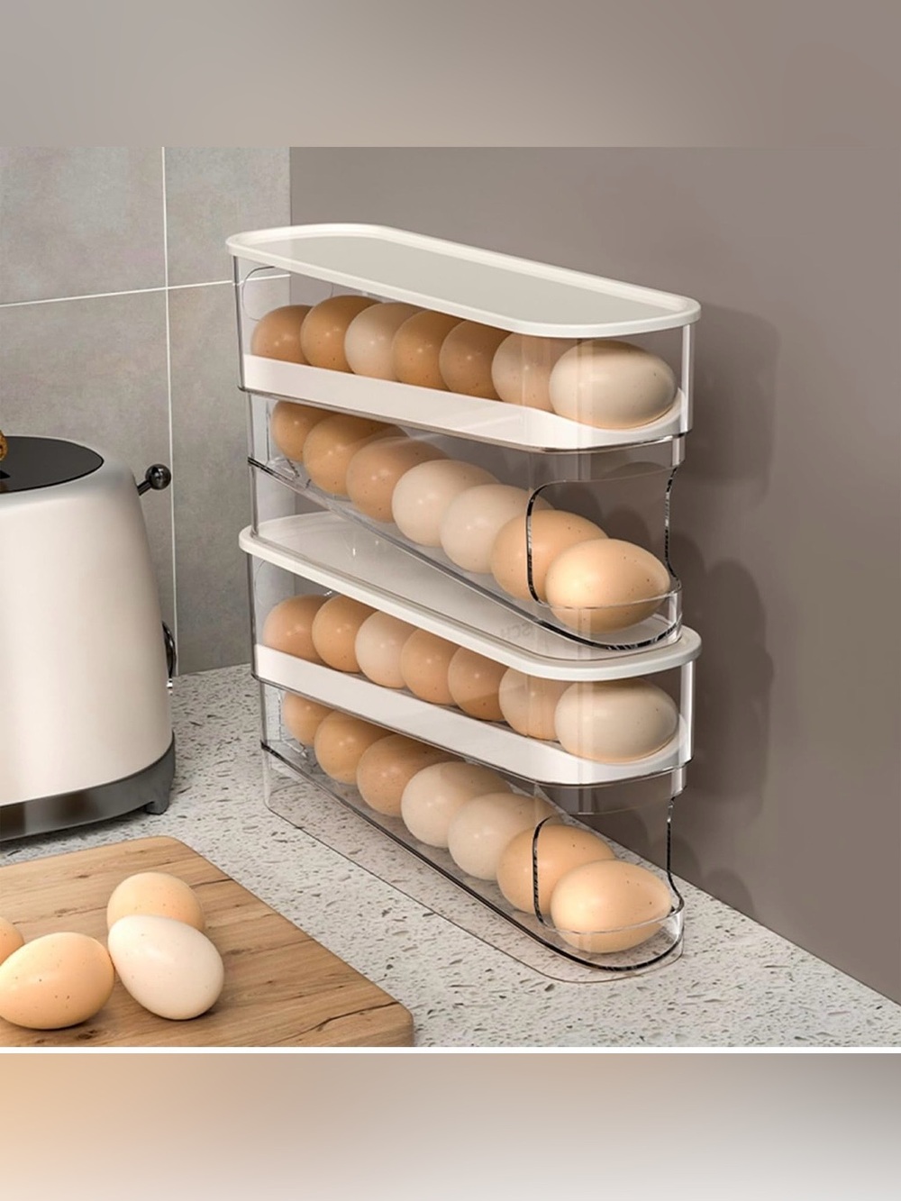 Auto Rolling Fridge Egg Organizer 2 Pack